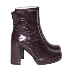 Rachel Zoe Deep Mahogany Croc-Embossed Maya Heeled Platform Bootie Size 9